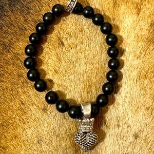 KING BABY BLACK ONYX  BRACELET WITH PAVE HEART